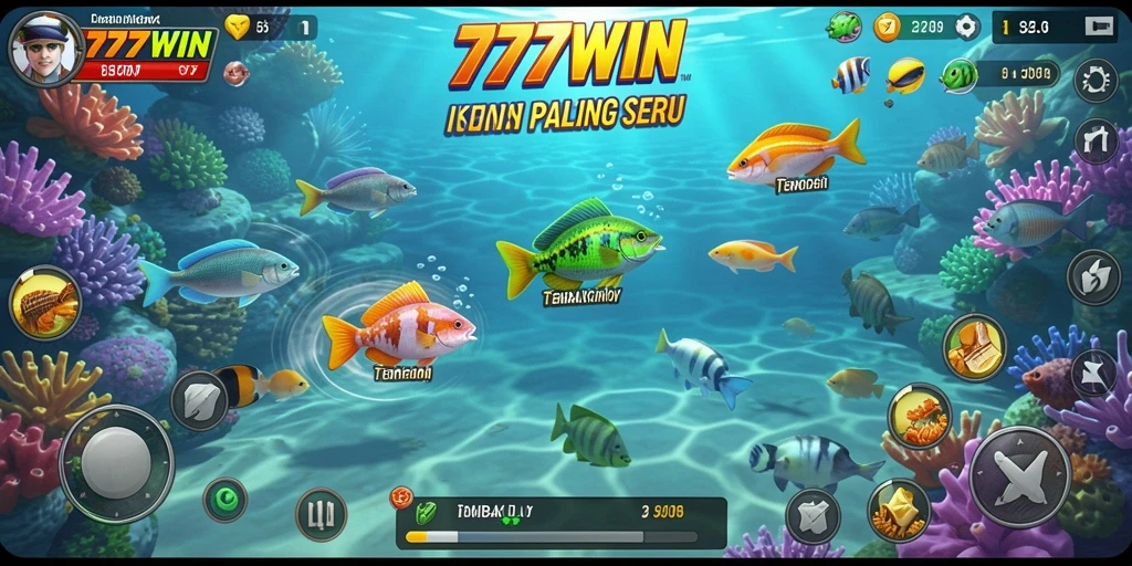 Screenshot gameplay 777WIN menampilkan aksi seru menangkap ikan.