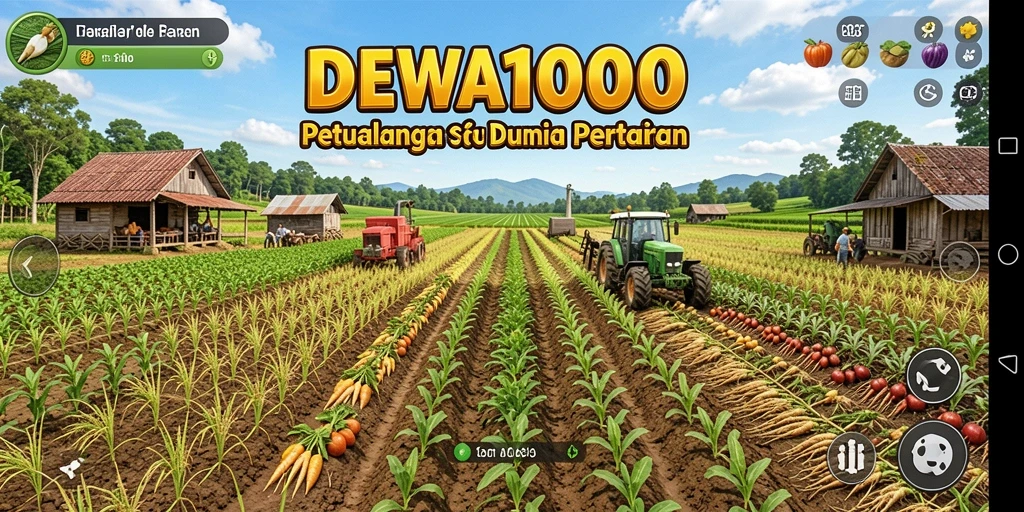 Screenshot DEWA1000 menampilkan aktivitas bertani yang seru dan interaktif.