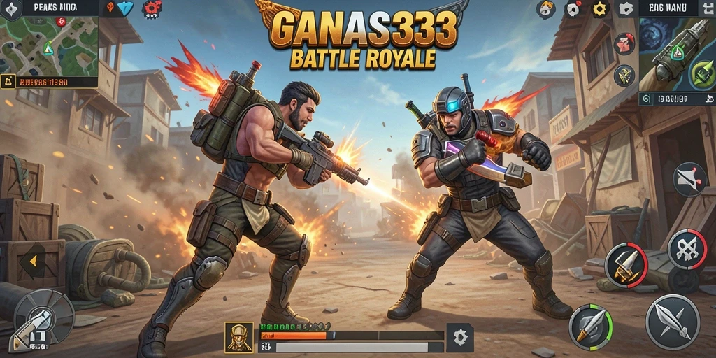 Tangkapan layar gameplay <strong>GANAS33</strong> yang menunjukkan aksi seru di arena Battle Royale.