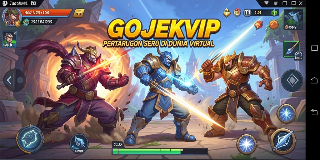 Tangkapan layar gameplay menampilkan pertarungan epik antara karakter yang beragam.