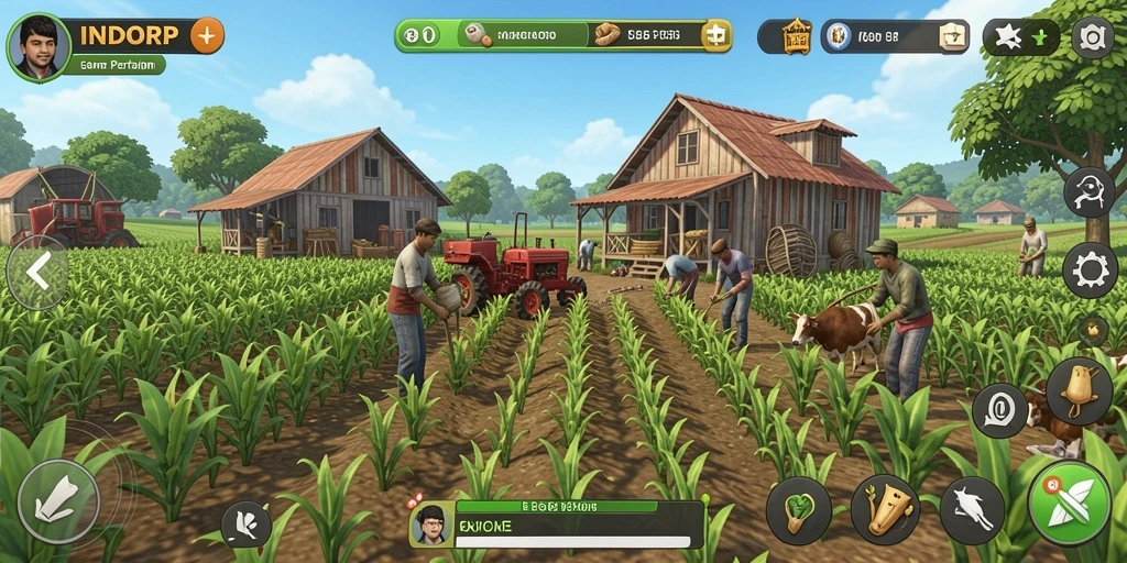 Tangkapan layar gameplay INDORP yang menunjukkan aktivitas bertani yang menyenangkan.