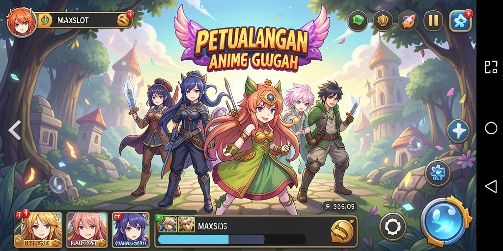 Screenshot gameplay <strong>MAXSLOT</strong> yang menampilkan karakter anime ikonik.