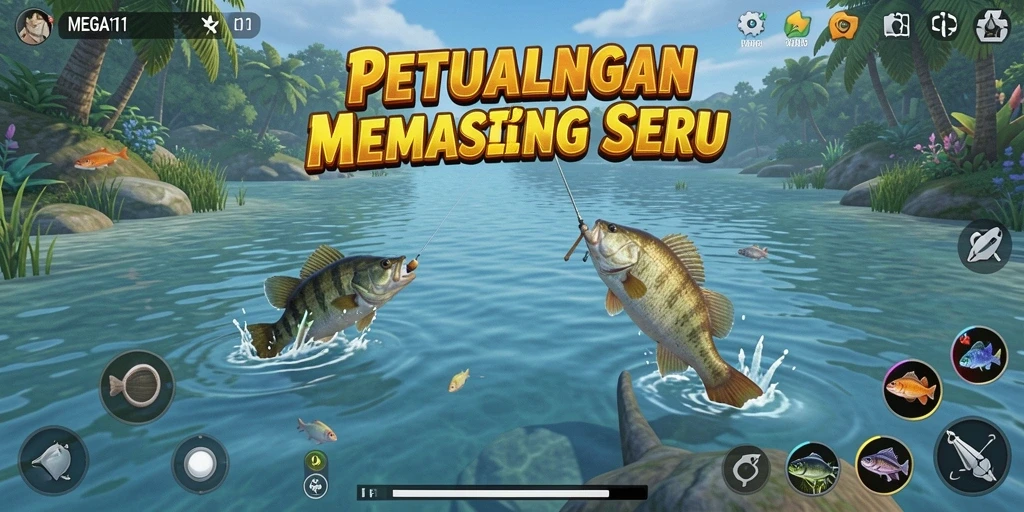 Tampilan gameplay MEGA111 yang mengesankan saat memancing.