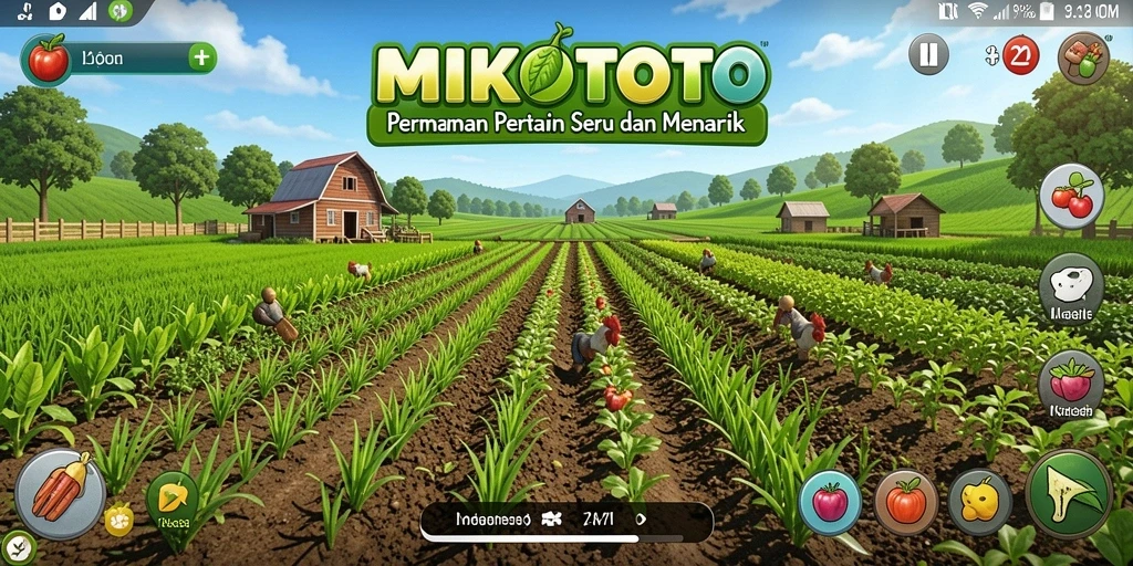 Tampilan gameplay seru MIKOTOTO dengan lahan pertanian yang subur.