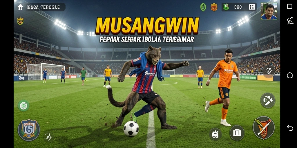 Gameplay seru MUSANGWIN menunjukkan aksi sepak bola yang mendebarkan.